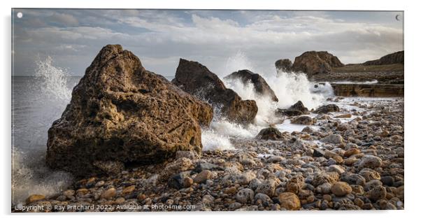Wave Crashing Over Rocks Acrylic by Ray Pritchard
