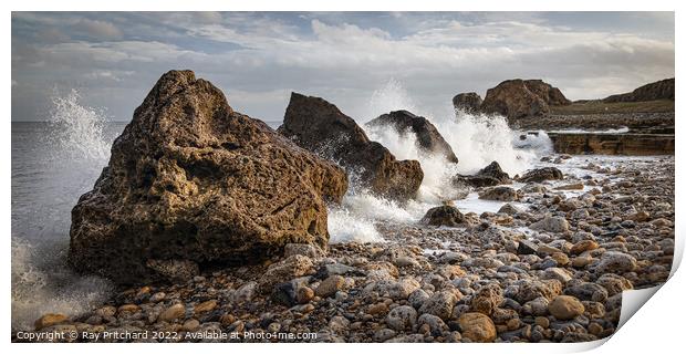 Wave Crashing Over Rocks Print by Ray Pritchard