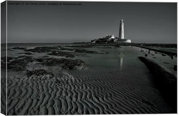 Ripples and Reflections at St Mary's Island - Monochrome Canvas Print by Jim Jones