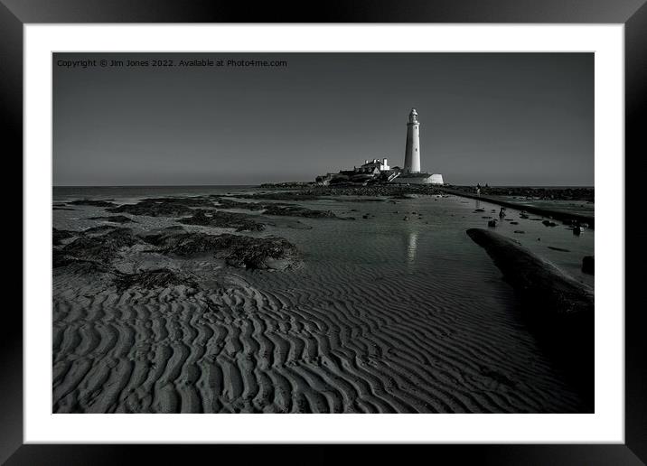 Ripples and Reflections at St Mary's Island - Monochrome Framed Mounted Print by Jim Jones