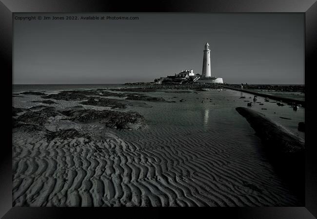 Ripples and Reflections at St Mary's Island - Monochrome Framed Print by Jim Jones