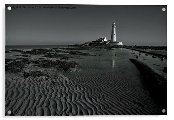 Ripples and Reflections at St Mary's Island - Monochrome Acrylic by Jim Jones