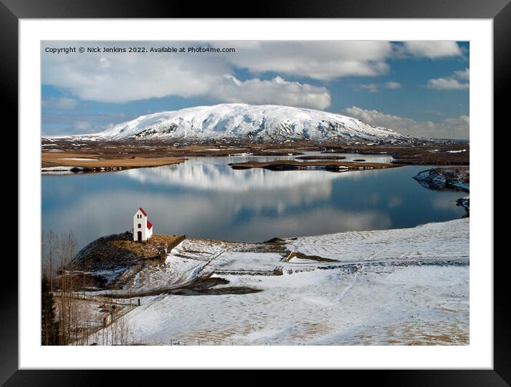 Pingvallavatn Lake and Church Iceland Framed Mounted Print by Nick Jenkins