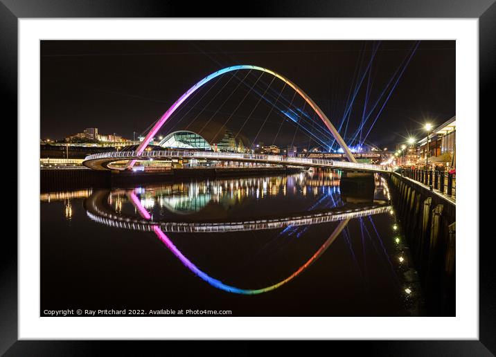 Lasers across the Tyne Framed Mounted Print by Ray Pritchard