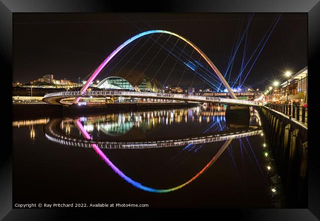Lasers across the Tyne Framed Print by Ray Pritchard