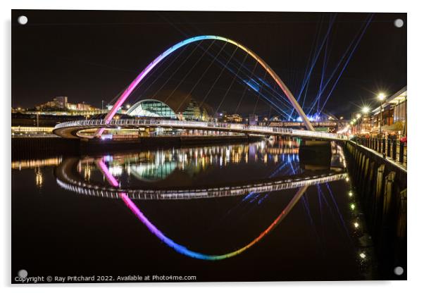 Lasers across the Tyne Acrylic by Ray Pritchard