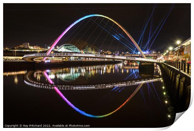 Lasers across the Tyne Print by Ray Pritchard