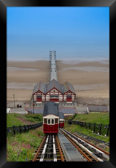 Saltburn cliff lift and pier on a summers day Framed Print by Kevin Winter