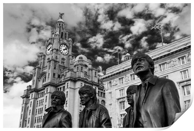 The Beatles statue in monochrome Print by Jason Wells