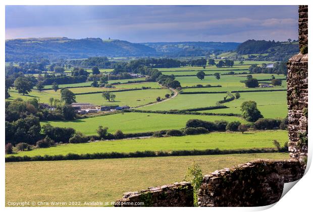 View from Dinefwr Castle across the Towy Valley Print by Chris Warren