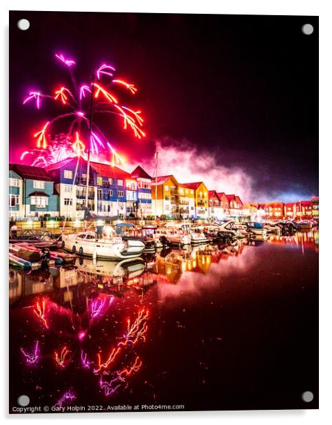 Fireworks over Exmouth Harbour Acrylic by Gary Holpin