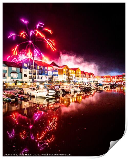 Fireworks over Exmouth Harbour Print by Gary Holpin
