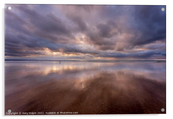 Stormy reflections of Saunton Beach Acrylic by Gary Holpin