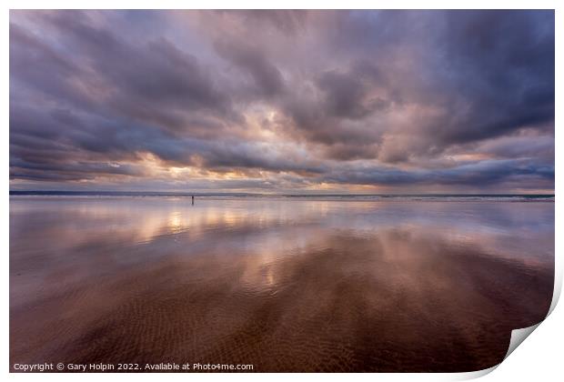 Stormy reflections of Saunton Beach Print by Gary Holpin
