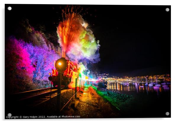Christmas steam train of lights Acrylic by Gary Holpin