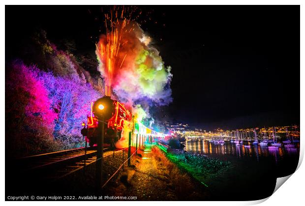 Christmas steam train of lights Print by Gary Holpin