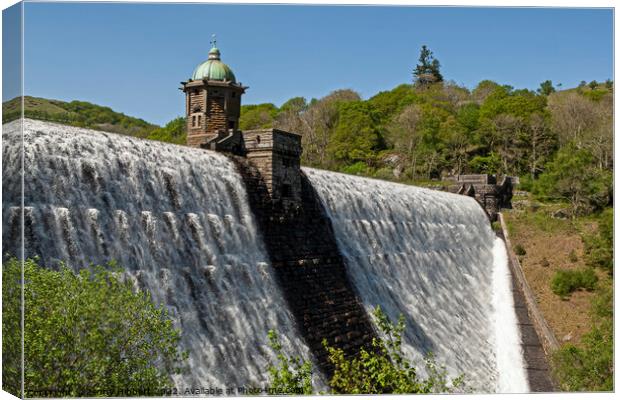 Elan Valley Reservoir dam with water rushing over Canvas Print by Jenny Hibbert