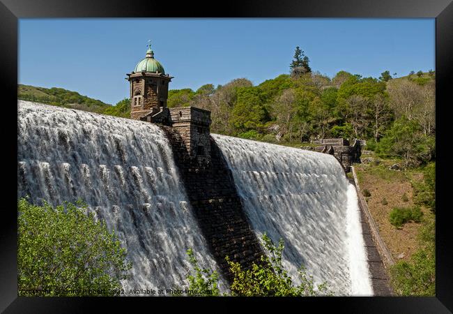 Elan Valley Reservoir dam with water rushing over Framed Print by Jenny Hibbert