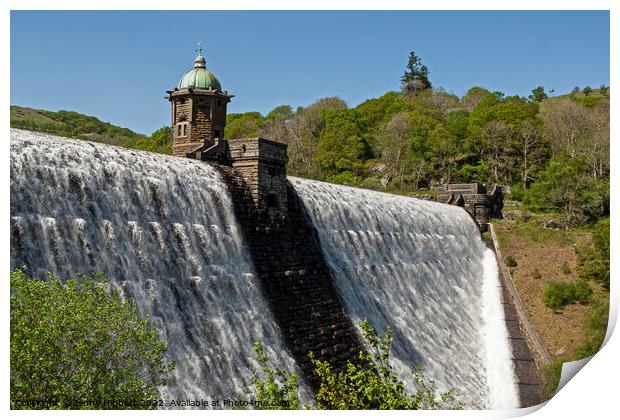 Elan Valley Reservoir dam with water rushing over Print by Jenny Hibbert