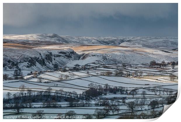 Sun Snow and Shadows on Holwick (1) Print by Richard Laidler