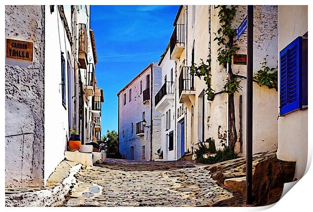 Charming Cadaques Streets - C1905 5536 WAT Print by Jordi Carrio