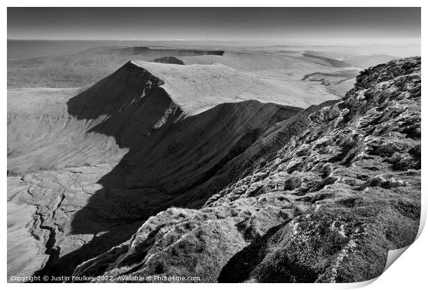 Cribyn, from Pen Y Fan summit, Brecon Beacons Print by Justin Foulkes
