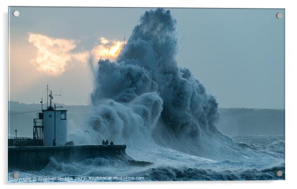 Storm Ciara at Porthcawl Acrylic by Stephen Jenkins