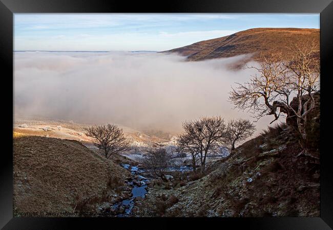 Freezing fog above Storey Arms with Pen Y Fan in the distance Framed Print by Jenny Hibbert