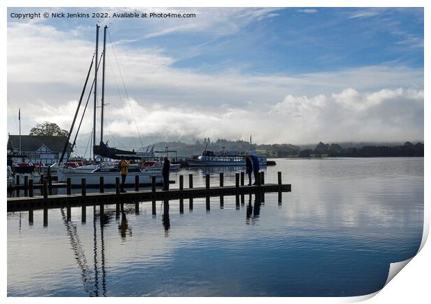 Quays at Waterhead Ambleside Early Morning Print by Nick Jenkins