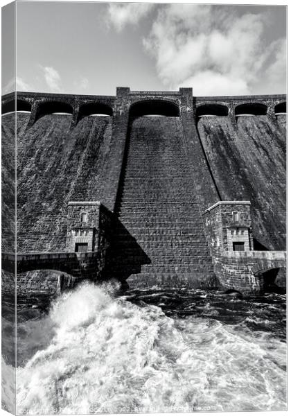 The Claerwen Dam, Elan Valley, monochrome Canvas Print by Gordon Maclaren