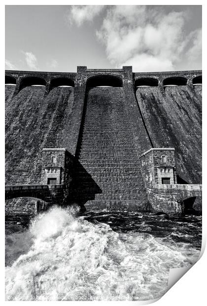 The Claerwen Dam, Elan Valley, monochrome Print by Gordon Maclaren