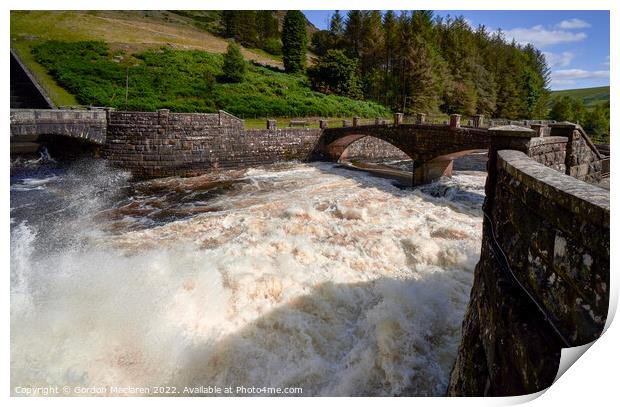 Water gushing out of Clearwen Dam, Powys, Wales Print by Gordon Maclaren