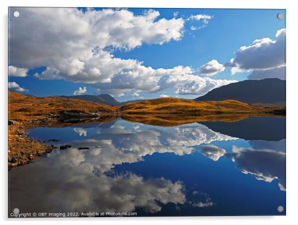 Loch Assynt Lochinver Road Reflection Morning Gold North West Scotland Acrylic by OBT imaging