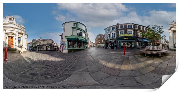360 panorama captured on London Street in the city of Norwich Print by Chris Yaxley