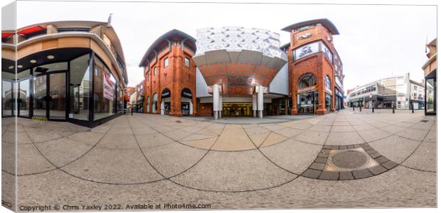  360 panorama captured outside the Castle Quarter in the city of Norwich Canvas Print by Chris Yaxley