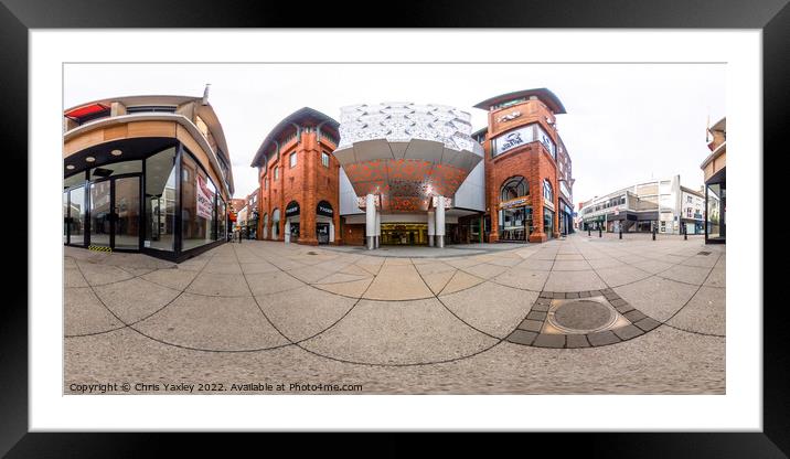  360 panorama captured outside the Castle Quarter in the city of Norwich Framed Mounted Print by Chris Yaxley