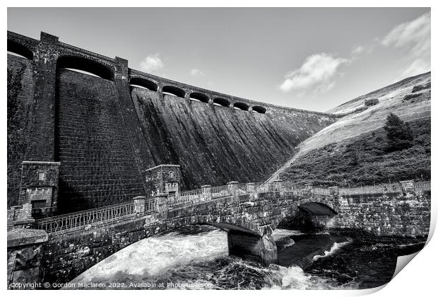The Claerwen Dam, Elan Valley, in monochrome Print by Gordon Maclaren