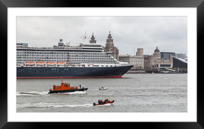 MS Queen Elizabeth passes the Liverpool waterfront Framed Mounted Print by Jason Wells
