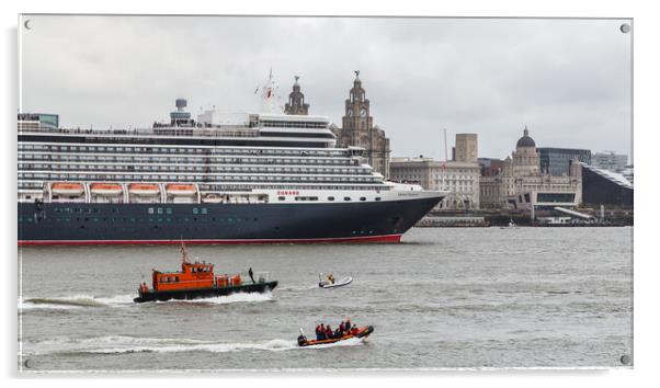 MS Queen Elizabeth passes the Liverpool waterfront Acrylic by Jason Wells