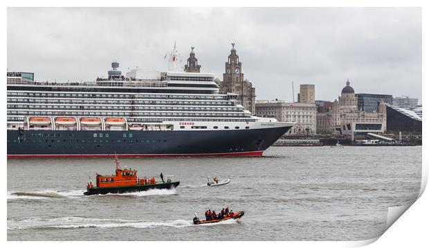 MS Queen Elizabeth passes the Liverpool waterfront Print by Jason Wells