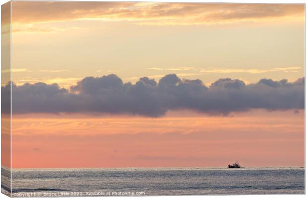 Serene Sunrise Fishing Boat Canvas Print by Bruce Little