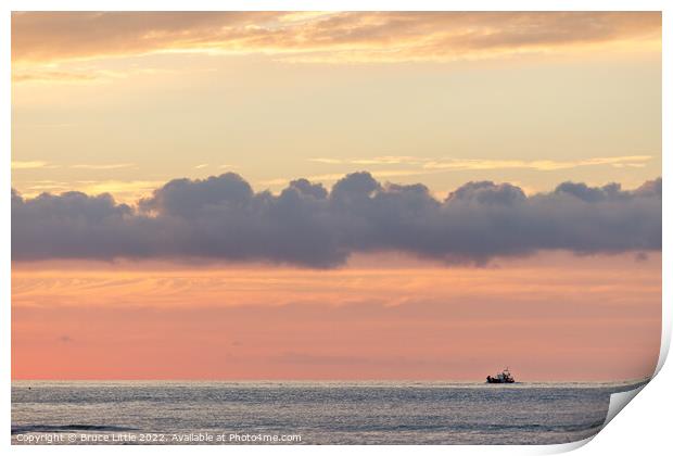 Serene Sunrise Fishing Boat Print by Bruce Little