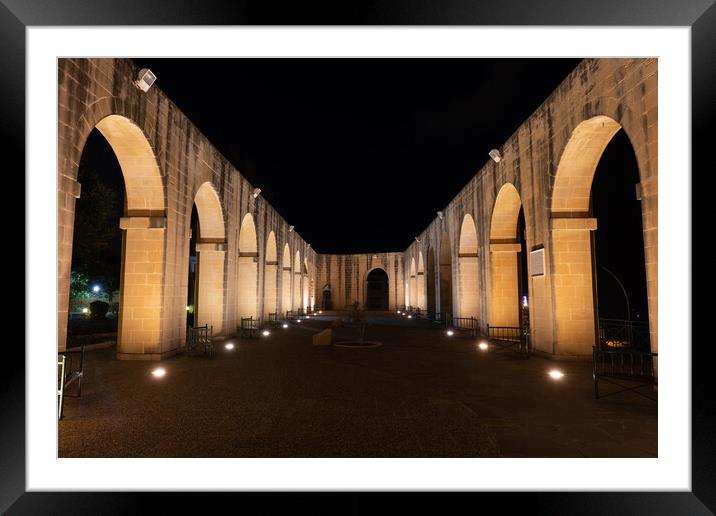 Lower Barrakka Gardens Colonnade at Night in Valletta Framed Mounted Print by Artur Bogacki