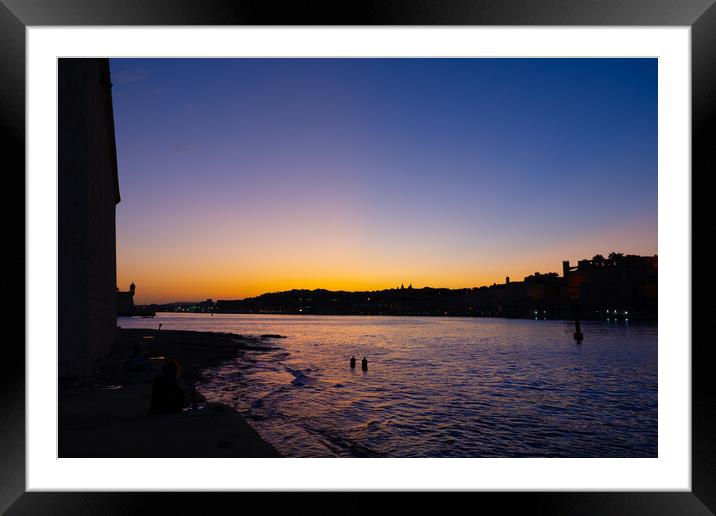 Grand Harbour at Twilight in Malta Framed Mounted Print by Artur Bogacki