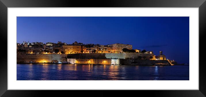 Night Panorama of Valletta City In Malta Framed Mounted Print by Artur Bogacki
