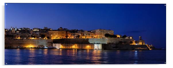 Night Panorama of Valletta City In Malta Acrylic by Artur Bogacki