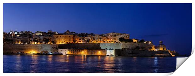 Night Panorama of Valletta City In Malta Print by Artur Bogacki