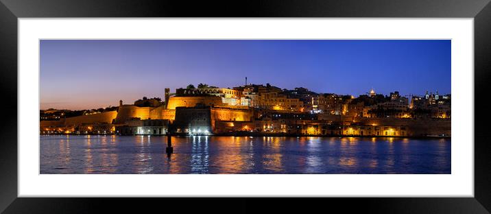 Panorama Of Valletta City In Malta At Night Framed Mounted Print by Artur Bogacki
