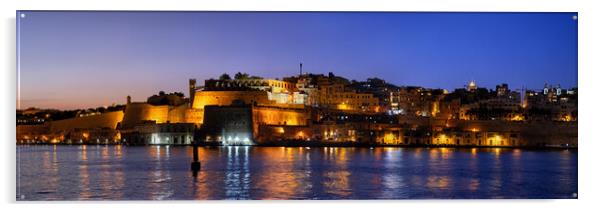 Panorama Of Valletta City In Malta At Night Acrylic by Artur Bogacki