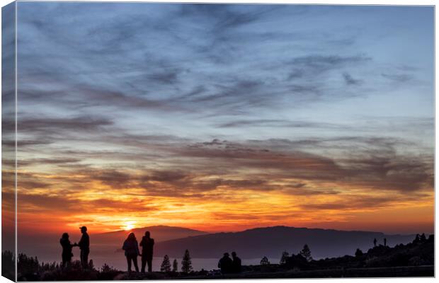 Tourists watch dramatic sunset from Tenerife Canvas Print by Phil Crean